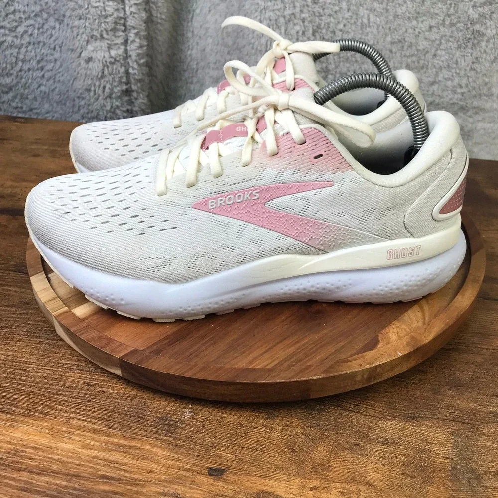 Brooks Ghost 16 Running Shoes Womens 10B White Pink Training Casual Sneakers